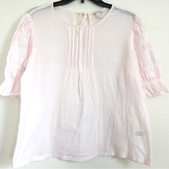 Hinge soft pink Crinkle Gauze short sleeves semi sheer blouse Top - Picture 3 of 14